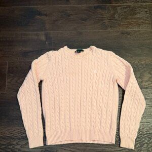 Lauren Ralph Lauren Pink Cable Knit Sweater Women’s Small Cotton Crewneck